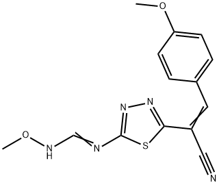 N-(5-[1-CYANO-2-(4-METHOXYPHENYL)VINYL]-1,3,4-THIADIAZOL-2-YL)-N'-METHOXYIMINOFORMAMIDE 结构式