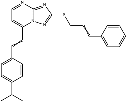 7-(4-ISOPROPYLSTYRYL)-2-[(3-PHENYL-2-PROPENYL)SULFANYL][1,2,4]TRIAZOLO[1,5-A]PYRIMIDINE 结构式