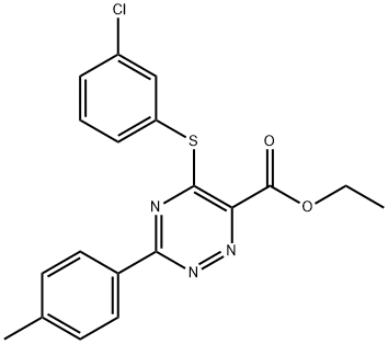 ETHYL 5-[(3-CHLOROPHENYL)SULFANYL]-3-(4-METHYLPHENYL)-1,2,4-TRIAZINE-6-CARBOXYLATE 结构式