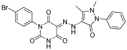 (5E)-1-(4-Bromophenyl)pyrimidine-2,4,5,6(1H,3H)-tetrone 5-[(1,5-dimethyl-3-oxo-2-phenyl-2,3-dihydro-1H-pyrazol-4-yl)hydrazone] 结构式