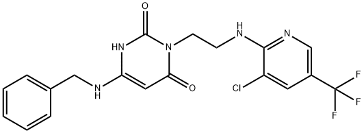 6-(BENZYLAMINO)-3-(2-([3-CHLORO-5-(TRIFLUOROMETHYL)-2-PYRIDINYL]AMINO)ETHYL)-2,4(1H,3H)-PYRIMIDINEDIONE 结构式