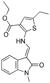 Ethyl 5-ethyl-2-{[(E)-(1-methyl-2-oxo-1,2-dihydro-3H-indol-3-ylidene)methyl]amino}thiophene-3-carboxylate 结构式