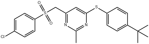 (6-([4-(tert-Butyl)phenyl]sulfanyl)-2-methyl-4-pyrimidinyl)methyl 4-chlorophenyl sulfone 结构式