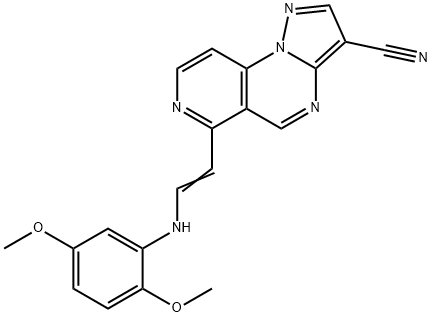 6-[2-(2,5-DIMETHOXYANILINO)VINYL]PYRAZOLO[1,5-A]PYRIDO[3,4-E]PYRIMIDINE-3-CARBONITRILE 结构式