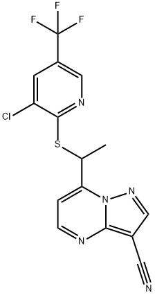 7-(1-([3-CHLORO-5-(TRIFLUOROMETHYL)-2-PYRIDINYL]SULFANYL)ETHYL)PYRAZOLO[1,5-A]PYRIMIDINE-3-CARBONITRILE 结构式