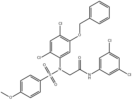 2-(5-(Benzyloxy)-2,4-dichloro[(4-methoxyphenyl)sulfonyl]anilino)-N-(3,5-dichlorophenyl)acetamide 结构式