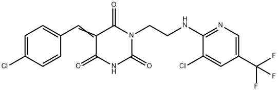 5-[(4-CHLOROPHENYL)METHYLENE]-1-(2-([3-CHLORO-5-(TRIFLUOROMETHYL)-2-PYRIDINYL]AMINO)ETHYL)-2,4,6(1H,3H,5H)-PYRIMIDINETRIONE 结构式