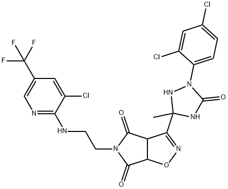 5-(2-([3-CHLORO-5-(TRIFLUOROMETHYL)-2-PYRIDINYL]AMINO)ETHYL)-3-[1-(2,4-DICHLOROPHENYL)-3-METHYL-5-OXO-1,2,4-TRIAZOLAN-3-YL]-3AH-PYRROLO[3,4-D]ISOXAZOLE-4,6(5H,6AH)-DIONE 结构式