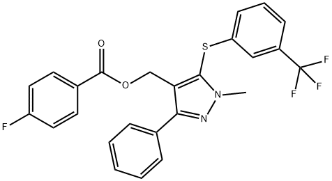 (1-METHYL-3-PHENYL-5-([3-(TRIFLUOROMETHYL)PHENYL]SULFANYL)-1H-PYRAZOL-4-YL)METHYL 4-FLUOROBENZENECARBOXYLATE 结构式