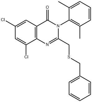 2-[(BENZYLSULFANYL)METHYL]-6,8-DICHLORO-3-(2,6-DIMETHYLPHENYL)-4(3H)-QUINAZOLINONE 结构式