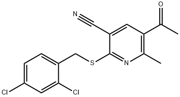 5-ACETYL-2-[(2,4-DICHLOROBENZYL)SULFANYL]-6-METHYLNICOTINONITRILE 结构式