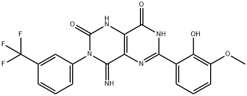 6-(2-HYDROXY-3-METHOXYPHENYL)-4-IMINO-3-(3-(TRIFLUOROMETHYL)PHENYL)-1,3,7-TRIHYDRO-5,7-DIAZAQUINAZOLINE-2,8-DIONE 结构式