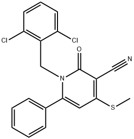 1-(2,6-DICHLOROBENZYL)-4-(METHYLSULFANYL)-2-OXO-6-PHENYL-1,2-DIHYDRO-3-PYRIDINECARBONITRILE 结构式