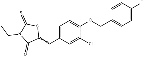 5-((3-CHLORO-4-[(4-FLUOROBENZYL)OXY]PHENYL)METHYLENE)-3-ETHYL-2-THIOXO-1,3-THIAZOLAN-4-ONE 结构式