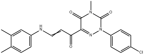 2-(4-CHLOROPHENYL)-6-[3-(3,4-DIMETHYLANILINO)ACRYLOYL]-4-METHYL-1,2,4-TRIAZINE-3,5(2H,4H)-DIONE 结构式