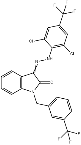 1-[3-(TRIFLUOROMETHYL)BENZYL]-1H-INDOLE-2,3-DIONE 3-(N-[2,6-DICHLORO-4-(TRIFLUOROMETHYL)PHENYL]HYDRAZONE) 结构式