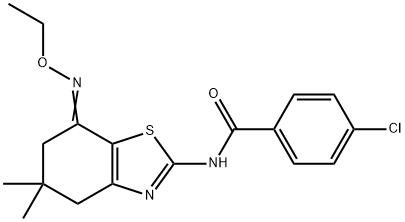 N-(7-(O-ETHYLOXIME)-5,5-DIMETHYL(4,5,6-TRIHYDROBENZOTHIAZOL-2-YL))(4-CHLOROPHENYL)FORMAMIDE 结构式