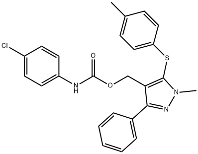 (1-METHYL-5-[(4-METHYLPHENYL)SULFANYL]-3-PHENYL-1H-PYRAZOL-4-YL)METHYL N-(4-CHLOROPHENYL)CARBAMATE 结构式