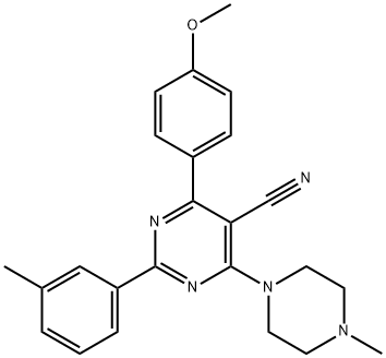 4-(4-METHOXYPHENYL)-2-(3-METHYLPHENYL)-6-(4-METHYLPIPERAZINO)-5-PYRIMIDINECARBONITRILE 结构式