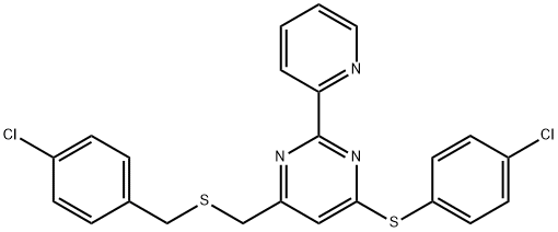 4-([(4-CHLOROBENZYL)SULFANYL]METHYL)-6-[(4-CHLOROPHENYL)SULFANYL]-2-(2-PYRIDINYL)PYRIMIDINE 结构式