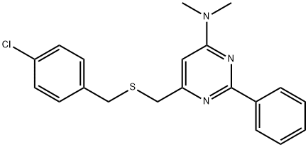 6-([(4-CHLOROBENZYL)SULFANYL]METHYL)-N,N-DIMETHYL-2-PHENYL-4-PYRIMIDINAMINE 结构式