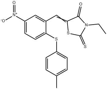 3-ETHYL-5-((2-[(4-METHYLPHENYL)SULFANYL]-5-NITROPHENYL)METHYLENE)-2-THIOXO-1,3-THIAZOLAN-4-ONE 结构式
