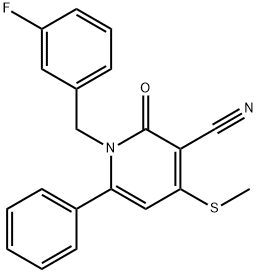 1-(3-FLUOROBENZYL)-4-(METHYLSULFANYL)-2-OXO-6-PHENYL-1,2-DIHYDRO-3-PYRIDINECARBONITRILE 结构式