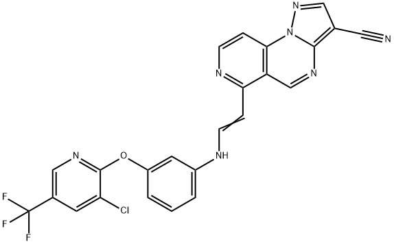 6-[2-(3-([3-CHLORO-5-(TRIFLUOROMETHYL)-2-PYRIDINYL]OXY)ANILINO)VINYL]PYRAZOLO[1,5-A]PYRIDO[3,4-E]PYRIMIDINE-3-CARBONITRILE 结构式