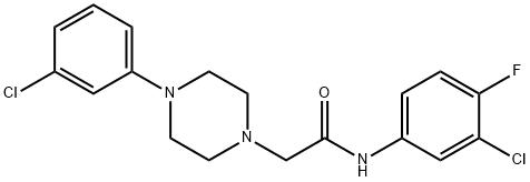 N-(3-Chloro-4-fluorophenyl)-2-[4-(3-chlorophenyl)piperazino]acetamide 结构式