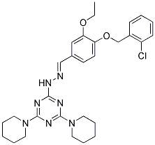 (E)-2-(2-(4-(2-Chlorobenzyloxy)-3-ethoxybenzylidene)hydrazinyl)-4,6-di(piperidin-1-yl)-1,3,5-triazine 结构式