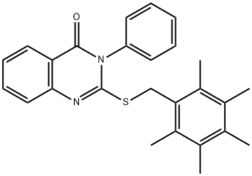 2-[(2,3,4,5,6-PENTAMETHYLBENZYL)SULFANYL]-3-PHENYL-4(3H)-QUINAZOLINONE 结构式