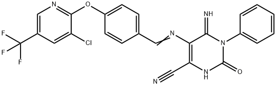 5-(1-AZA-2-(4-(3-CHLORO-5-(TRIFLUOROMETHYL)(2-PYRIDYLOXY))PHENYL)VINYL-4-IMINO-2-OXO-3-PHENYL-1H-1,3-DIAZINE-6-CARBONITRILE 结构式