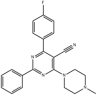 4-(4-FLUOROPHENYL)-6-(4-METHYLPIPERAZINO)-2-PHENYL-5-PYRIMIDINECARBONITRILE 结构式