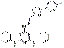 (E)-6-(2-((5-(4-FLUOROPHENYL)FURAN-2-YL)METHYLENE)HYDRAZINYL)-N2,N4-DIPHENYL-1,3,5-TRIAZINE-2,4-DIAMINE 结构式