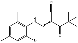 2-(2,2-DIMETHYLPROPANOYL)-3-((2-BROMO-4,6-DIMETHYLPHENYL)AMINO)PROP-2-ENENITRILE 结构式