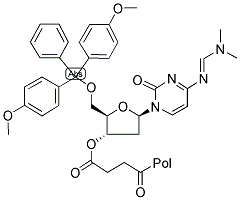 DIMETHOXYTRITYL DEOXY DIMETHYLAMINOMETHYLENE CYTIDINE-SUCCINYL-LONG CHAIN ALKYL AMINE-CONTROLLED PORE GLASS 结构式