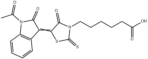 6-[(5Z)-5-(1-ACETYL-2-OXO-1,2-DIHYDRO-3H-INDOL-3-YLIDENE)-4-OXO-2-THIOXO-1,3-THIAZOLIDIN-3-YL]HEXANOIC ACID 结构式