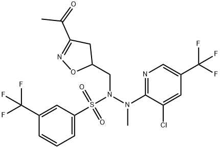 N-[(3-ACETYL-4,5-DIHYDRO-5-ISOXAZOLYL)METHYL]-N'-[3-CHLORO-5-(TRIFLUOROMETHYL)-2-PYRIDINYL]-N'-METHYL-3-(TRIFLUOROMETHYL)BENZENESULFONOHYDRAZIDE 结构式