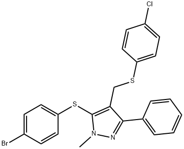 4-BROMOPHENYL 4-([(4-CHLOROPHENYL)SULFANYL]METHYL)-1-METHYL-3-PHENYL-1H-PYRAZOL-5-YL SULFIDE 结构式