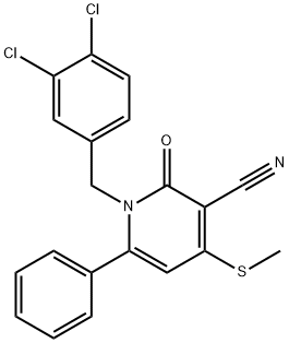 1-(3,4-DICHLOROBENZYL)-4-(METHYLSULFANYL)-2-OXO-6-PHENYL-1,2-DIHYDRO-3-PYRIDINECARBONITRILE 结构式