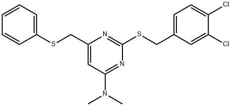 2-[(3,4-DICHLOROBENZYL)SULFANYL]-N,N-DIMETHYL-6-[(PHENYLSULFANYL)METHYL]-4-PYRIMIDINAMINE 结构式