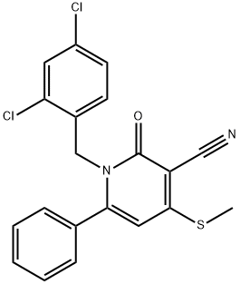 1-(2,4-DICHLOROBENZYL)-4-(METHYLSULFANYL)-2-OXO-6-PHENYL-1,2-DIHYDRO-3-PYRIDINECARBONITRILE 结构式