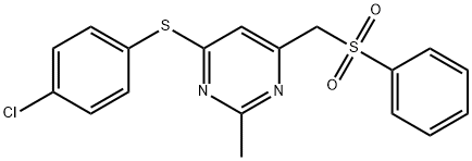 (6-[(4-Chlorophenyl)sulfanyl]-2-methyl-4-pyrimidinyl)methyl phenyl sulfone 结构式
