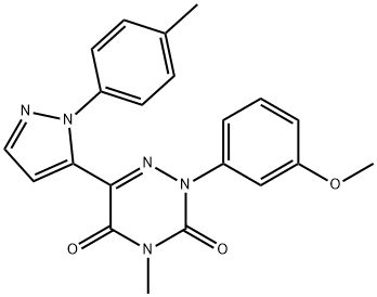 2-(3-Methoxyphenyl)-4-methyl-6-[1-(4-methylphenyl)-1H-pyrazol-5-yl]-1,2,4-triazine-3,5(2H,4H)-dione 结构式