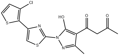1-[1-[4-(3-氯-2-噻吩基)-2-噻唑基]-5-羟基-3-甲基-1H-吡唑-4-基]-1,3-丁二酮 结构式