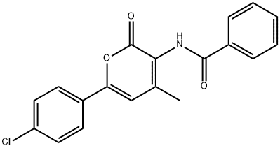 N-[6-(4-CHLOROPHENYL)-4-METHYL-2-OXO-2H-PYRAN-3-YL]BENZENECARBOXAMIDE 结构式