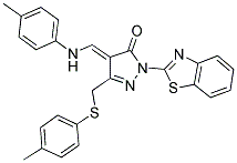(E)-4-((P-TOLUIDINO)METHYLENE)-1-(BENZO[D]THIAZOL-2-YL)-3-(P-TOLYLTHIOMETHYL)-1H-PYRAZOL-5(4H)-ONE 结构式