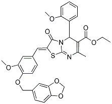 (Z)-ETHYL 2-(BENZO[D][1,3]DIOXOL-5-YLMETHOXY)-3-METHOXYBENZYLIDENE)-5-(2-METHOXYPHENYL)-7-METHYL-3-OXO-3,5-DIHYDRO-2H-THIAZOLO[3,2-A]PYRIMIDINE-6-CARBOXYLATE 结构式