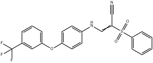 2-(PHENYLSULFONYL)-3-((4-(3-(TRIFLUOROMETHYL)PHENOXY)PHENYL)AMINO)PROP-2-ENENITRILE 结构式