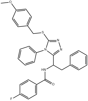 4-FLUORO-N-(1-(5-[(4-METHOXYBENZYL)SULFANYL]-4-PHENYL-4H-1,2,4-TRIAZOL-3-YL)-2-PHENYLETHYL)BENZENECARBOXAMIDE 结构式